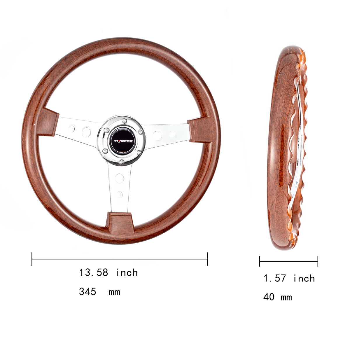 TIYPEOR Classic Wood Grain Car Steering Wheel Universal 14 Inch